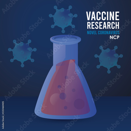 covid19 vaccine search with particles and tube test vector illustration design