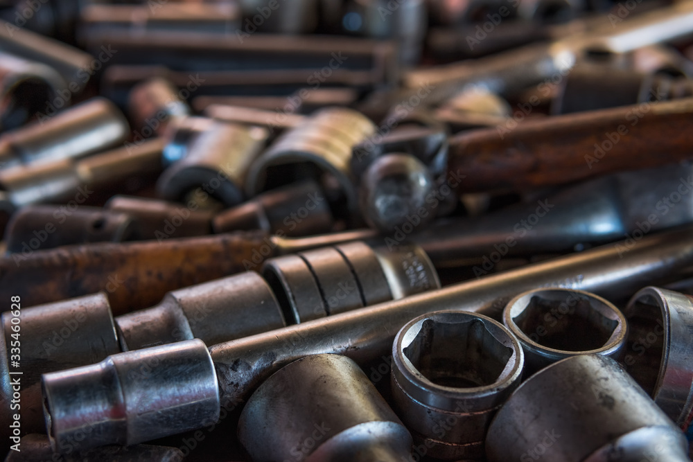 Wrenches and tools for mechanics in a garage Wrenches and tools for mechanics in a garage