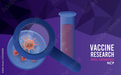 covid19 vaccine search with magnifying glass and tube test