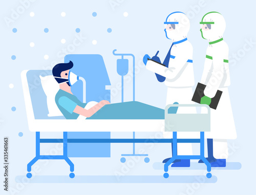 Covid-19 infected patient rest in negative pressure room in a hospital. Coronavirus pandemic medical concept illustration.