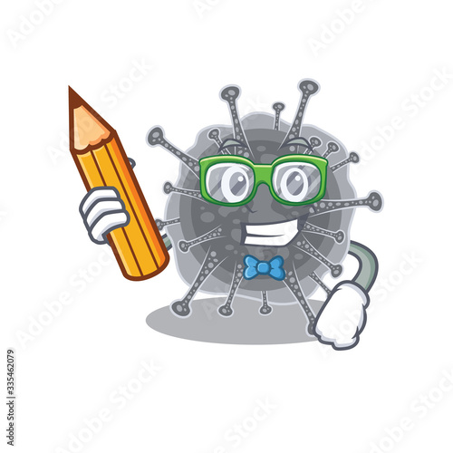 A brainy student articulavirales cartoon character with pencil and glasses
