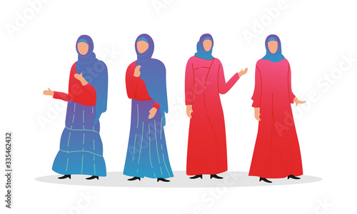 Muslim women set. Cute cartoon Arab girls in modern dress. trendy gradient colors. Businesswoman collection. 