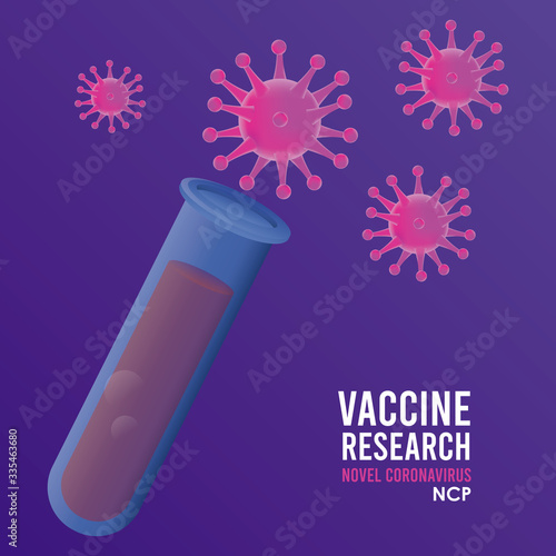 covid19 vaccine search with particles and tube test vector illustration design