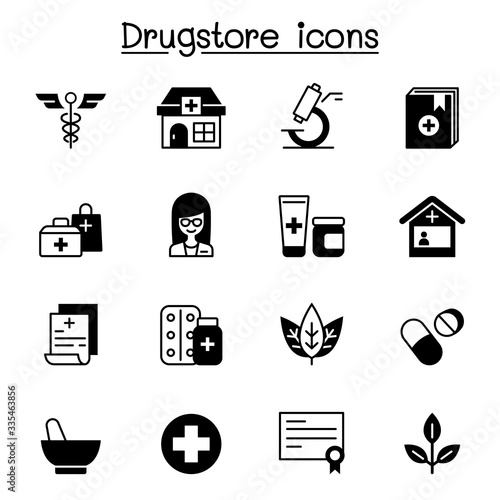 Drugstore, apothecary icons set vector illustration graphic design