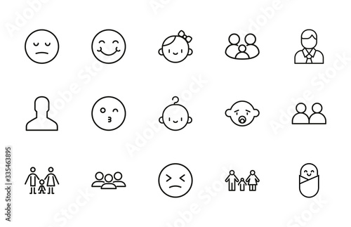 Simple set of human icons in trendy line style.