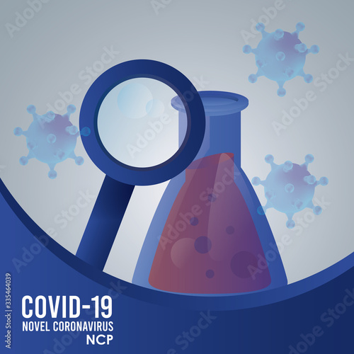 covid19 vaccine search with magnifying glass and tube test