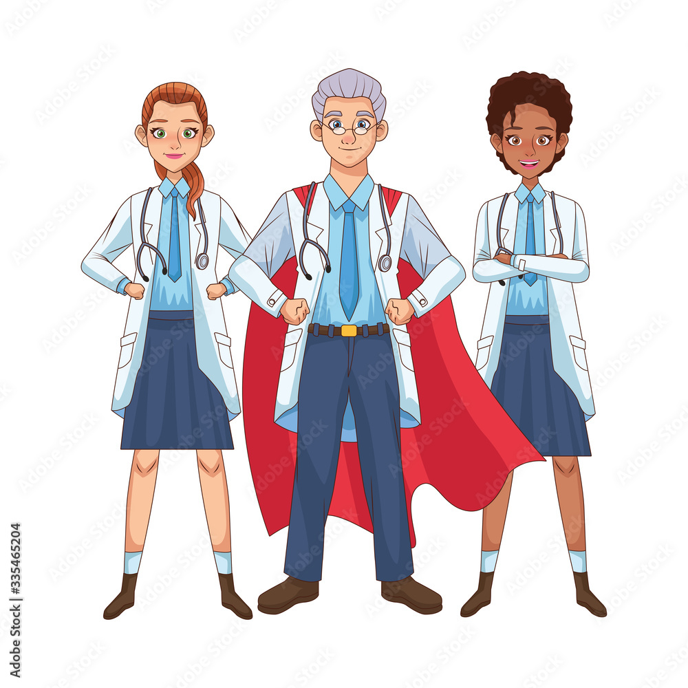 super interracial doctors staff with hero cloak vs covid19 super interracial doctors staff with hero cloak vs covid19