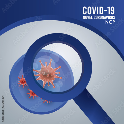 covid19 vaccine search with particles and magnifying glass