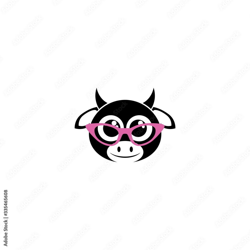 Cute cow with glasses icon over white background Cute cow with glasses icon over white background