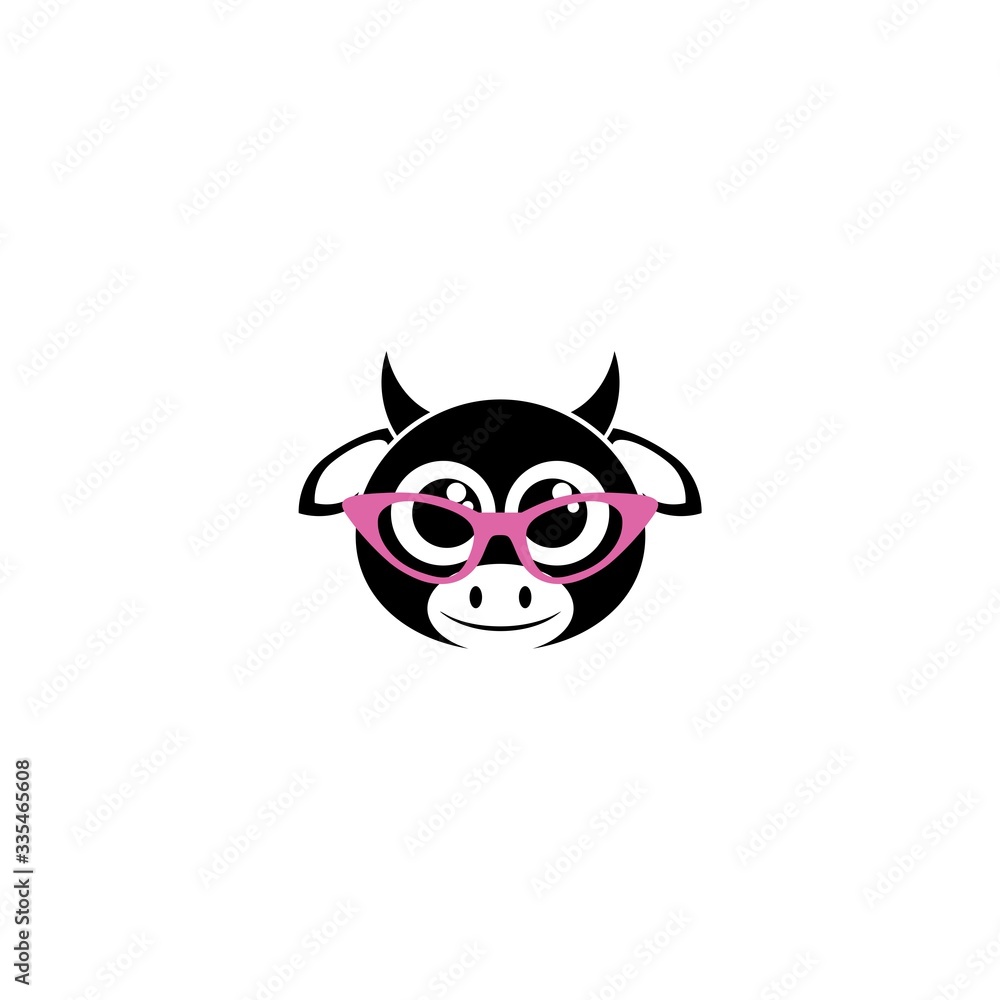 Cute cow with glasses icon over white background