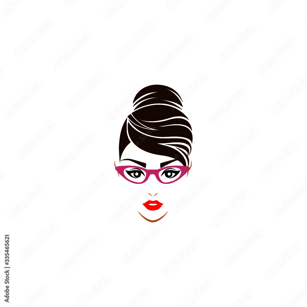 Woman with Cat eyes glasses icon on white background