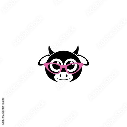 Cute cow with glasses icon over white background