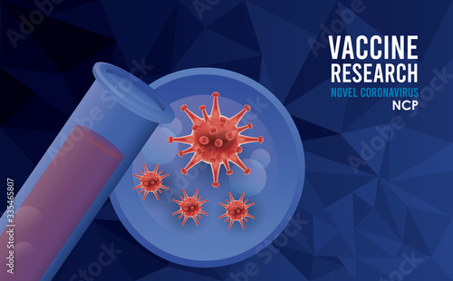 covid19 vaccine search with particles and tube test vector illustration design