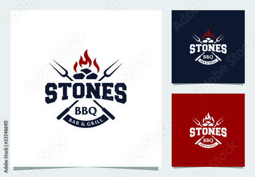 barbecue bar and grill logo design premium vector