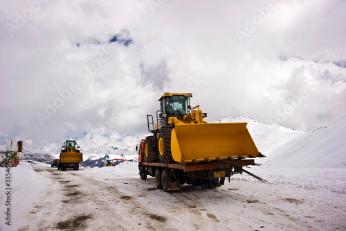 excavator at work in winter