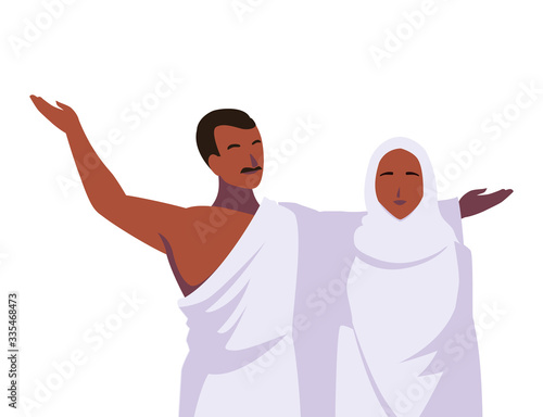 couple of people pilgrims hajj on white background