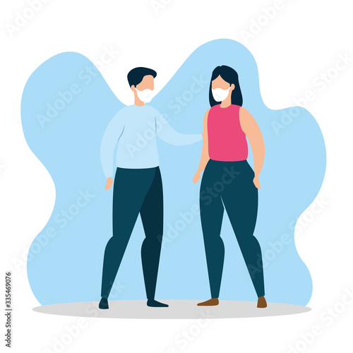 couple sick with protection respiratory vector illustration design