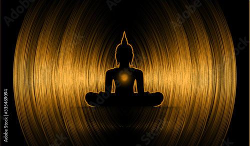 Black Buddha silhouette against Dark background. yoga