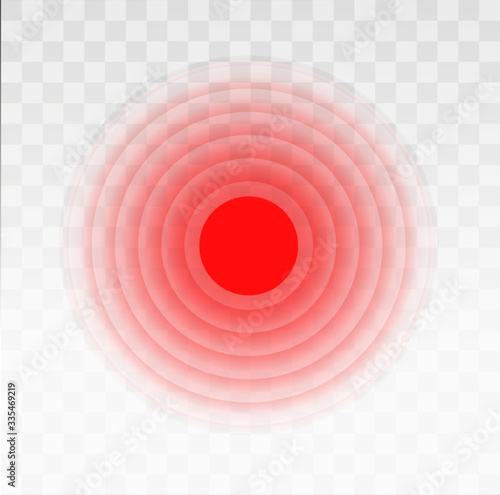 Pain circle red icon for medical painkiller drug medicine. Vector red circles target spot symbol for pill medication design template of body or muscular joint pain and head ache analgetic remedy photo
