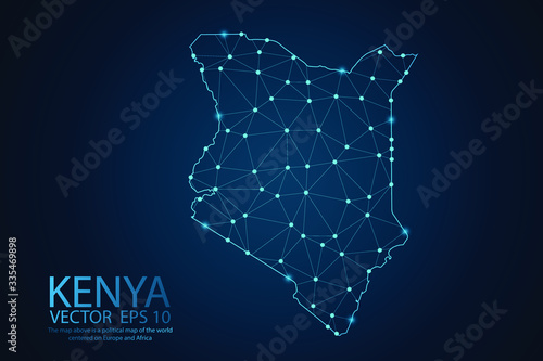 Abstract mesh line and point scales on dark background with map of Kenya. Wire frame 3D mesh polygonal network line, design sphere, dot and structure. Vector illustration eps 10.