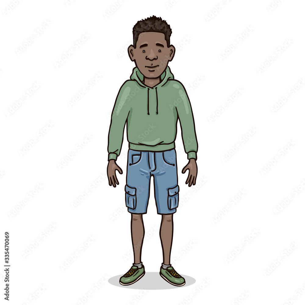 Vector Cartoon Character - Afroamerican Man in Casual Outfit