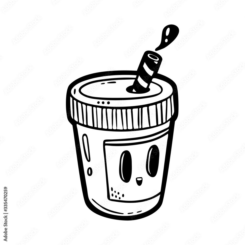 Paper glass with tea, coffee, milk cocktail. Kawaii cartoon style ...