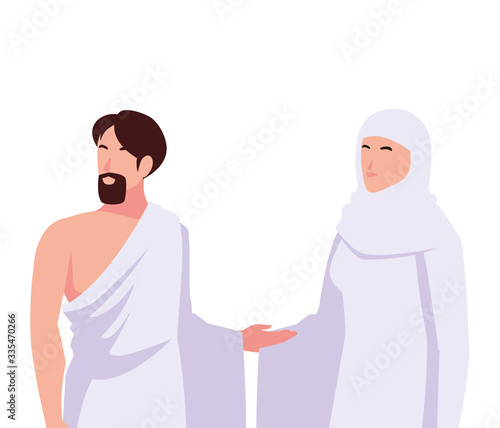 couple of people pilgrims hajj on white background