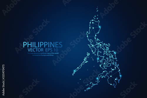 Abstract mash line and point scales on dark background with map of Philippines. Wire frame 3D mesh polygonal network line, design sphere, dot and structure. Vector illustration eps 10