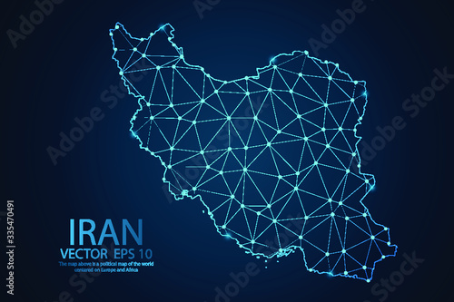 Abstract mash line and point scales on dark background with map of Iran. Wire frame 3D mesh polygonal network line, design sphere, dot and structure. Vector illustration eps 10.