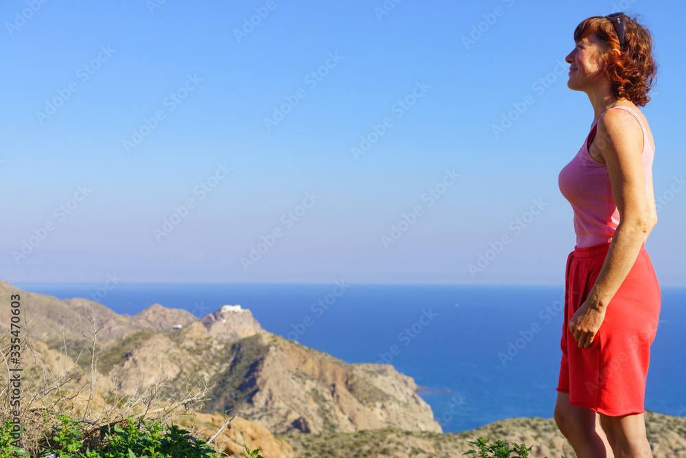 Tourist woman on viewpoint in Spain Tourist woman on viewpoint in Spain