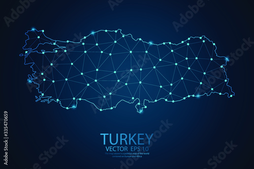 Abstract mash line and point scales on Dark background with map of Turkey. Wire frame 3D mesh polygonal network line, design polygon sphere, dot and structure. Vector illustration eps 10.