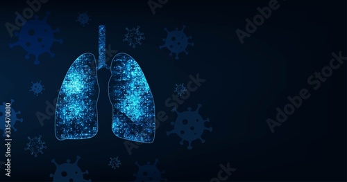 Covid-19(coronavirus). Abstract image of a human lungs on dark blue color background.Virus infects lungs.