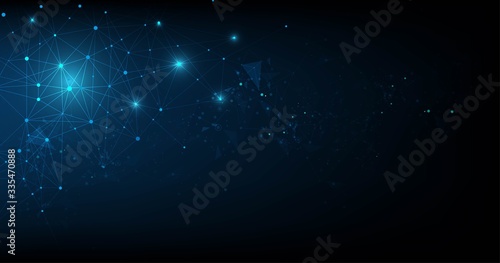 Abstract Plexus Blue Geometrical Shapes. Connection And Web Concept. Digital, Communication And Technology Network Background With Moving Lines And Dots.vector illustration.