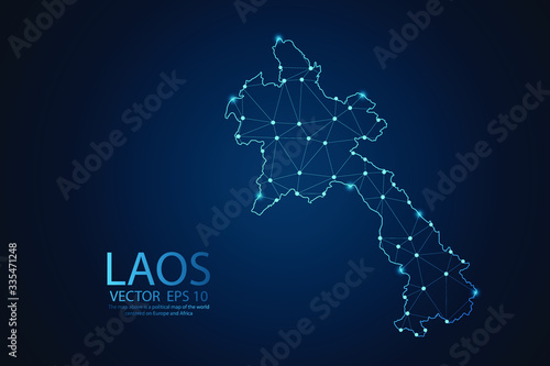 Abstract mash line and point scales on dark background with map of Laos. Wire frame 3D mesh polygonal network line, design sphere, dot and structure. Vector illustration eps 10