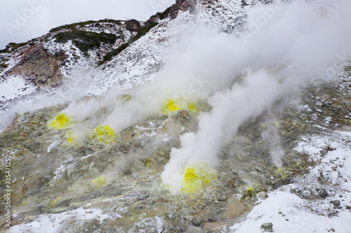 Sulphur mountain in Kawayu in winter time photo