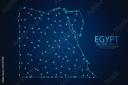 Abstract mash line and point scales on dark background with map of Egypt. Wire frame 3D mesh polygonal network line, design sphere, dot and structure. Vector illustration eps 10.