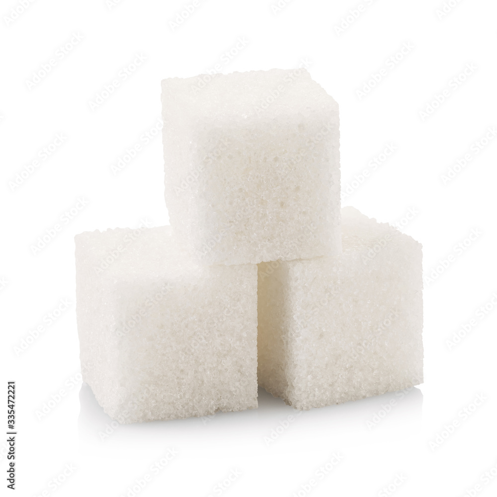 Three pieces of refined sugar isolated on a white background. Stacked photo Three pieces of refined sugar isolated on a white background. Stacked photo