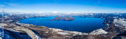 Aerial view of Lake Toya of winter season in Hokkaido, Japan photo