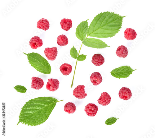 Top view of Raspberries isolated on white background