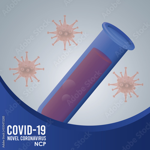 covid19 vaccine search with particles and tube test vector illustration design
