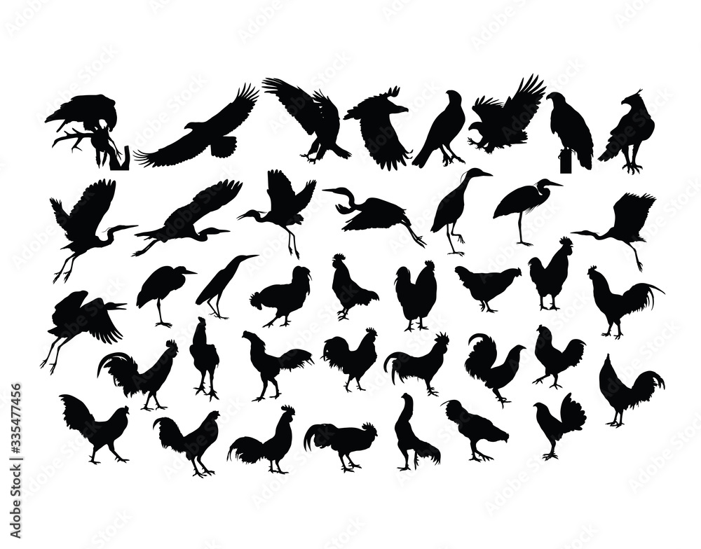 Bird And Rooster Silhouettes, art vector design Bird And Rooster Silhouettes, art vector design