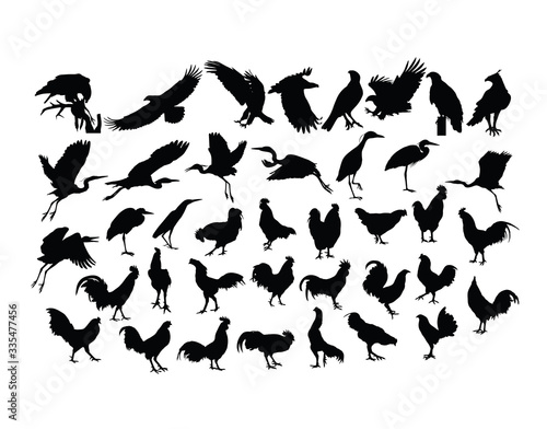 Bird And Rooster Silhouettes, art vector design