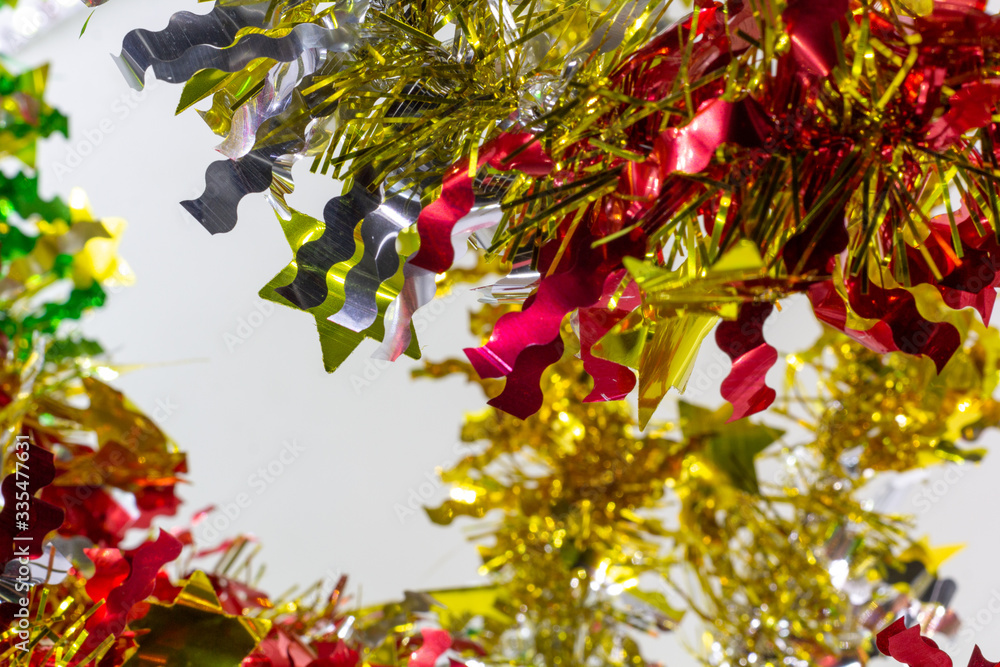 Tinsel Christmas decoration. concept party. Tinsel Christmas decoration. concept party.