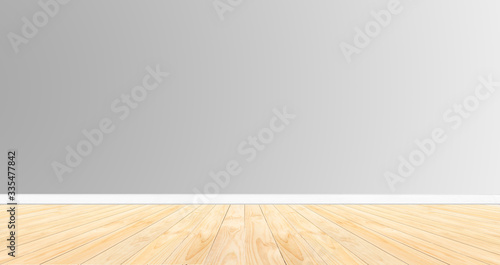 Wood floor on grey wall background. For montage or display products