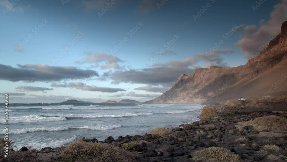 Waves breaking onto Famara beach, Lanzarote. Waves breaking onto Famara beach, Lanzarote.