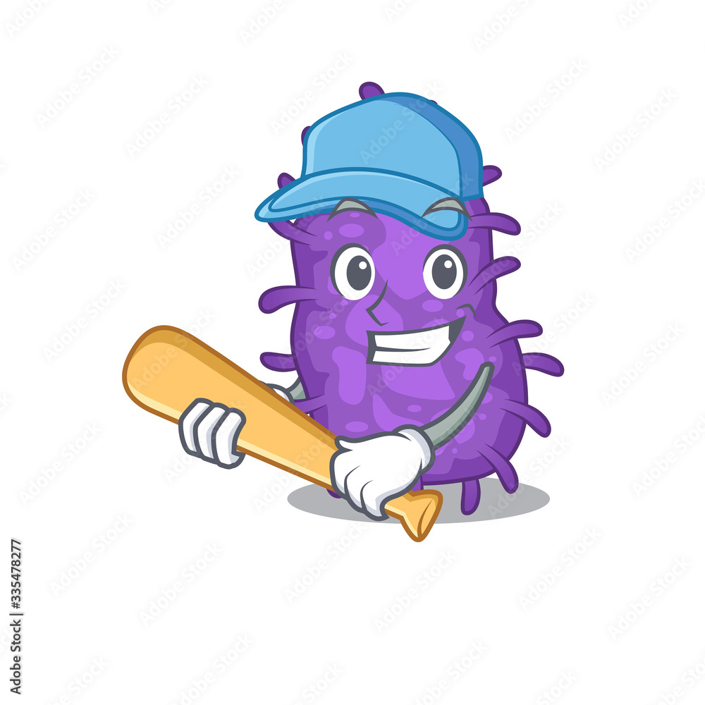 Picture of bacteria bacilli cartoon character playing baseball
