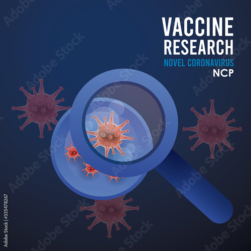 covid19 vaccine search with particles and magnifying glass