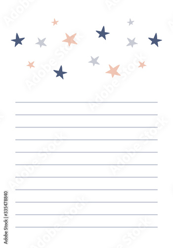 Colourful  childish stars vector illustration. Page for notebook withhand drawn elements.Printable page template design. photo