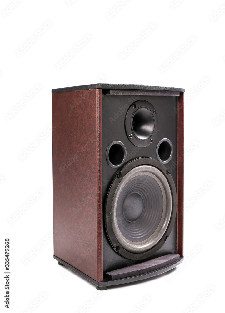 Fototapeta premium Wooden loudspeaker box isolated on white background