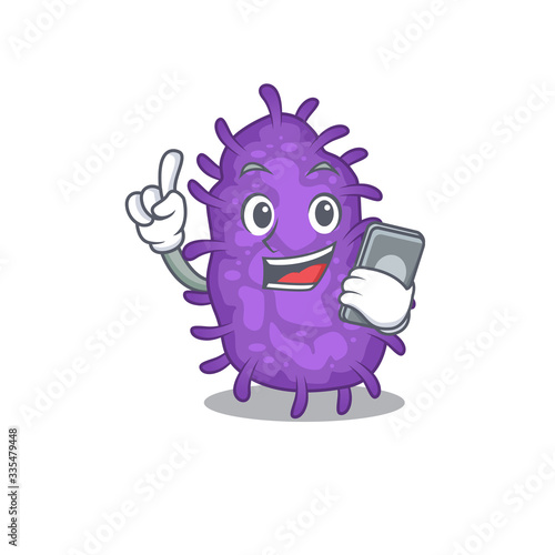 Bacteria bacilli cartoon character speaking on phone